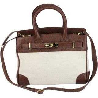 Bolsa Crisfael Couro e Lona Marrom