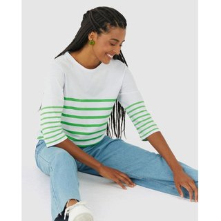 Blusa Listrada Feminina Manga 3/4 Em Algodão