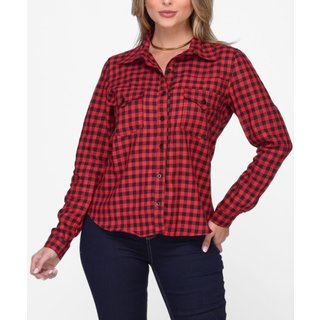 Camisa Feminina Sarja Xadrez Vermelho Razon Jeans