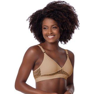 Sutiã Reforçado Gabi Lingerie Soutien Sem Bojo Microfibra Poliamida Rendado Bege