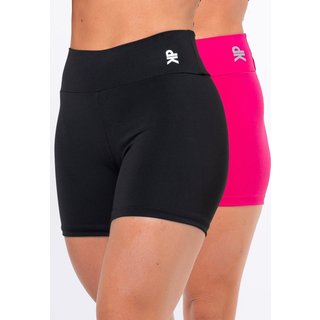 Kit 2 Short Fitness Meia Coxa Cintura Alta Zero Transparência Blackout Academia Feminino - Preto + Rosa