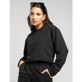 Casaco Cropped Vicbela Manga Longa com Capuz Moletinho Inverno Preto
