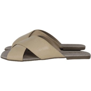 Chinelo Rasteirinha Tiras em Couro Nude