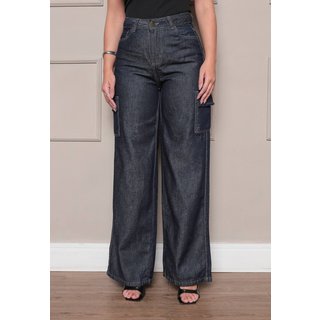 Calça Feminina Avec Wide Leg Cargo Confortável E Elegante Grafite