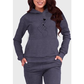 Blusa de Frio Moletom Feminino Canguru Mão Coreana Benellys Chumbo