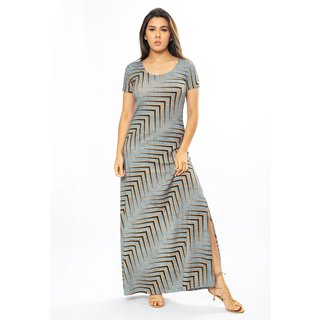 Vestido Longo Cabanafree Malha Gola Canoa Manga Curta Estampa Murici