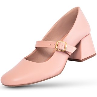 Scarpin Feminino Mary Jane Boneca Lumiss Slingback Sapato Salto Bloco Confortável Nude