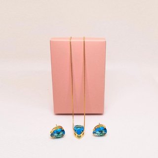 Conjunto Folheado a Ouro Gota Azul - Colar e Brincos - Azul - Mellow Brazil