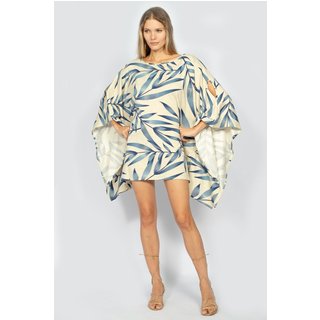 Vestido Kaftan Amazonia Vital Malha Glória Curto Bambu Azul l