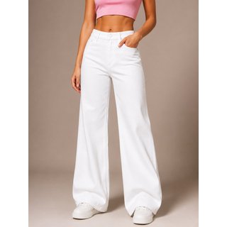 Calça Donna De Paula Wide Leg Branca Feminina Cintura Alta Jeans