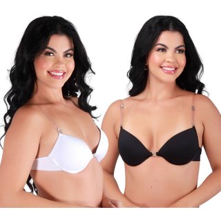Kit 2 Sutiã Costa Nua Reflexo Íntimo Alça De Silicone Transparente Removível Com Bojo Preto e Branco