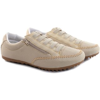 Sapatênis Tênis Feminino Leve Cor Bege Zíper Lateral