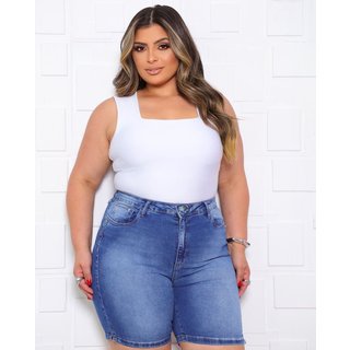 Bermuda Jeans Fem Meia Coxa Plus 25131 Sky Escuro Consciência