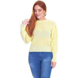 Blusa Moda Vício Tricô Manga Longa Princesa Amarelo