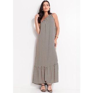 Vestido Em Viscose Plana Listrado Preto Quintess
