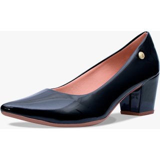 Scarpin Feminino Takata Salto Baixo Bloco Casual Social Sapato Verniz Preto