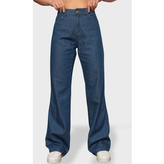 Calça Jeans Wide Leg Pantalona Feminina Azul Escuro Tendência Fashion