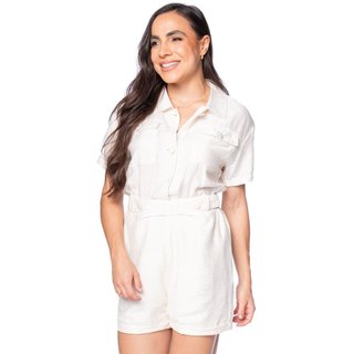 Macaquinho Feminino Pellini Gola Polo Cinto Off White