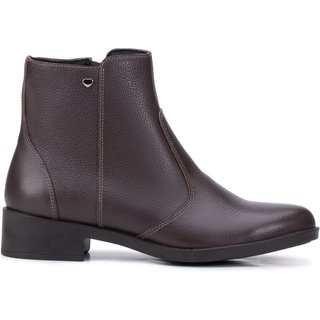 Bota Feminina Bella Nina Couro Coturno Cano Curto Salto Baixo Conforto Café
