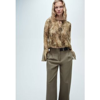 Camisa Mango Reta Dove com Amarração Bege