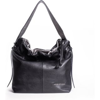 Bolsa Feminina Em Couro Alça De Mão Preto com Ônix "Priscilla Evelyn"""