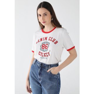 Camiseta Feminina Colcci Jeans Estampa College Branca