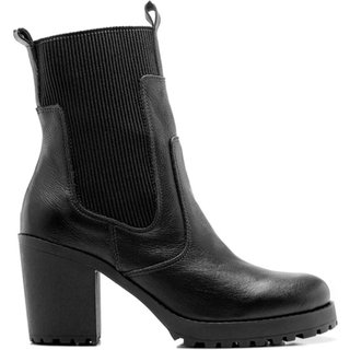 Bota Chelsea Feminina com Salto Bloco Estilo Coturno com Solado Tratorado e Zíper Preto