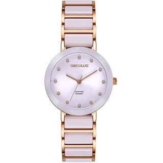 Relógio Feminino Analógico Cerâmica Cristais Roxo Seculus