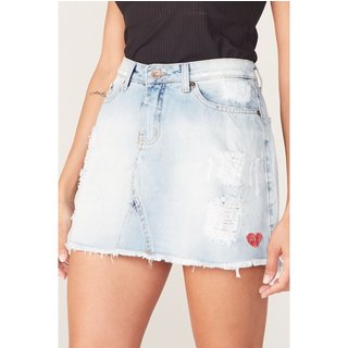 Saia Onbongo Mini Jeans com Puído Azul