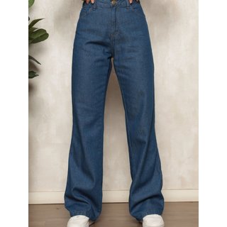 Calça Jeans Wide Leg Pantalona Feminina Azul Escuro