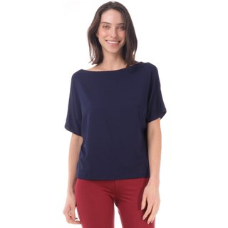 Blusa Morcego Amazonia Vital Manga Curta Gola Canoa Azul Marinho