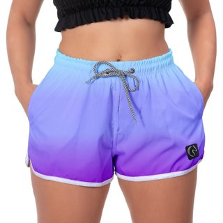 Short Feminino W2 Premium com Elástico e Cordão Ajustável Bolsos Laterais e Secagem Rápida Casual Praia ou Academia Degrade Roxo e Azul