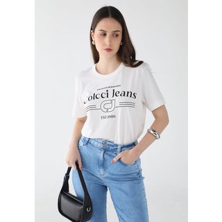 Camiseta Feminina Colcci Jeans Estampa Logo Branca