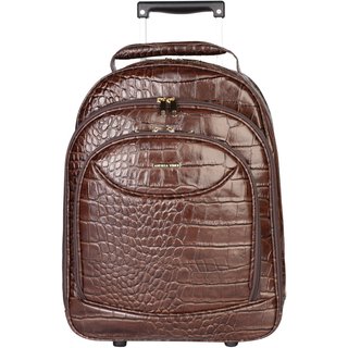 Mochila feminina com carrinho de couro croco Veneza - Café