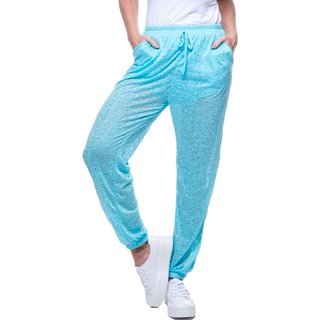 Calça Jogger Pijama Bolsos Cordao Malha Viscose Turquesa com Forro