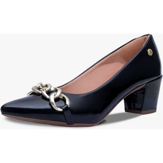 Scarpin Feminino Takata Salto Baixo Bloco Grosso Corrente Preto