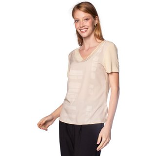 Blusa Feminina Cativa Estampada Gola V Creme