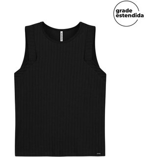 Regata Feminina Canelado de Viscose Marialícia Preto