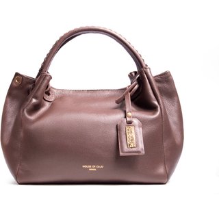 BOLSA FEMININA EM COURO ALÇA DE MÁO CAFÉ "GISELE DAMASCENO"""