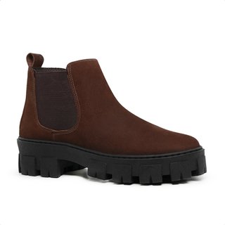 Bota Chelsea Feminino em Couro Marrom e Sola Tratorada 24788FNM