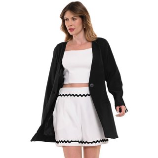 Blazer Bisô Alfaiataria Alongado Preto - Preto