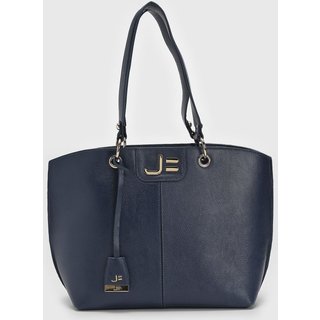 Bolsa Tiracolo Feminina Jorge Bischoff Logo Metalizado Azul Marinho