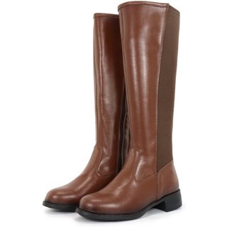 Bota Feminina Cano Longo Alto com ELastico Casual Confortavel Capuccino