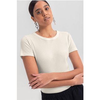 Blusa Feminina Em Ribana Canelada Essendi Natural Off-white
