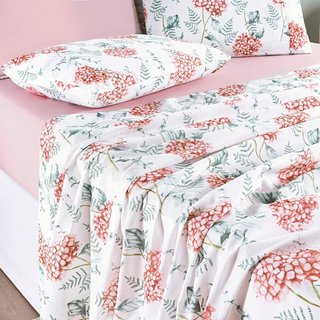 Jogo Cama Lençol Casa Scarpa Maris King Percalle 200 Fios Estampado 4 Peças Hortênsia Salmão