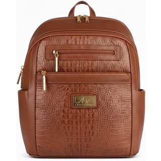 Mochila grande de couro croco Marcela - Whisky