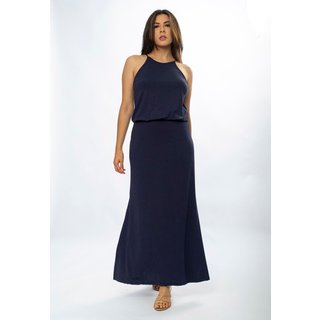 Vestido Longo Amazônia Vital Malha Trapézio com Elástico na Cintura Azul Marinho