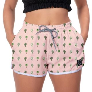 Short Feminino W2 Premium com Elástico e Cordão Ajustável Bolsos Laterais e Secagem Rápida Casual Praia ou Academia Cacto Rosa