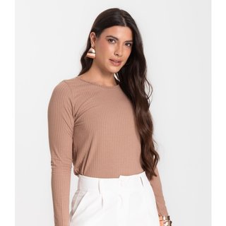 Blusa Feminina Canelada Com Manga Longa Rovitex Marrom
