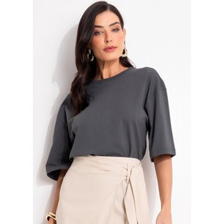 Blusa Em Malha De Algodão Penteado Quintess Cinza Escuro